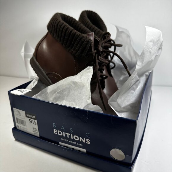 Basic Editions Womens Brown Ankle Boots Size 9.5 Knit Cuff Lace-Up Closure - Picture 3 of 8